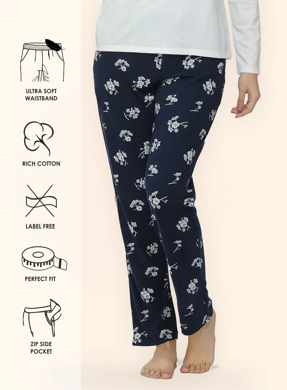 NAVY WHITE FLORAL PRINTED PYJAMA (PB10040P024)