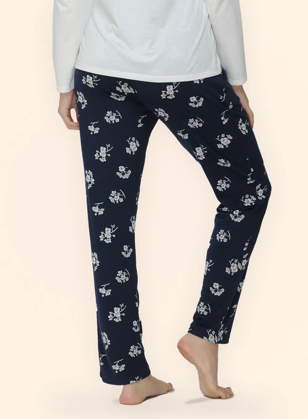 NAVY WHITE FLORAL PRINTED PYJAMA (PB10040P024)