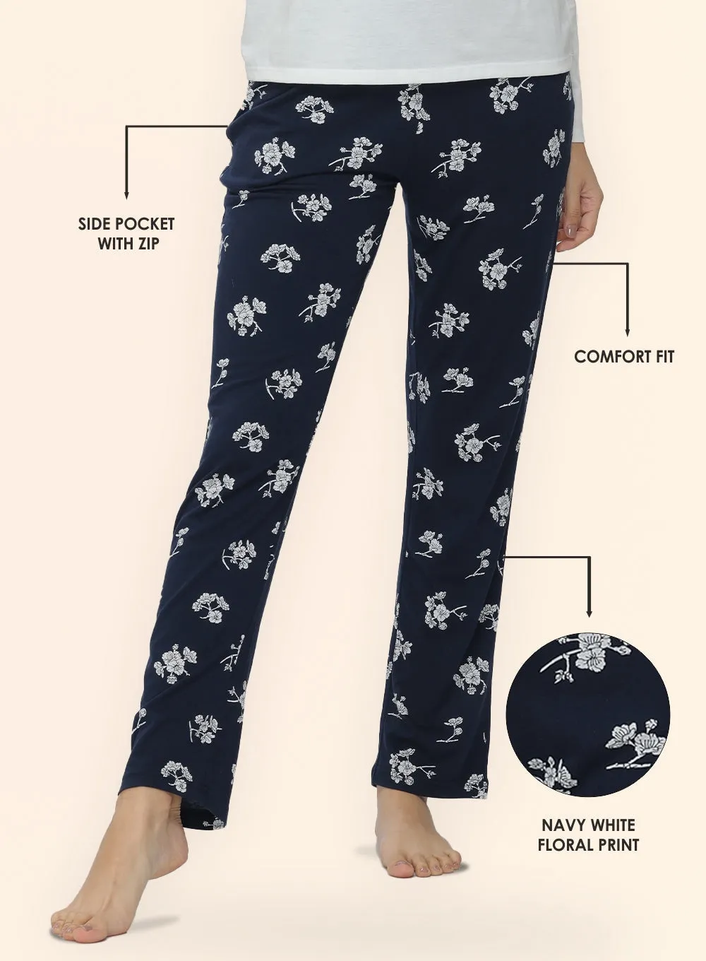 NAVY WHITE FLORAL PRINTED PYJAMA (PB10040P024)