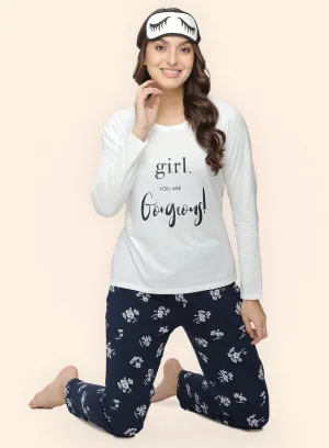 NAVY WHITE FLORAL PRINTED PYJAMA (PB10040P024)