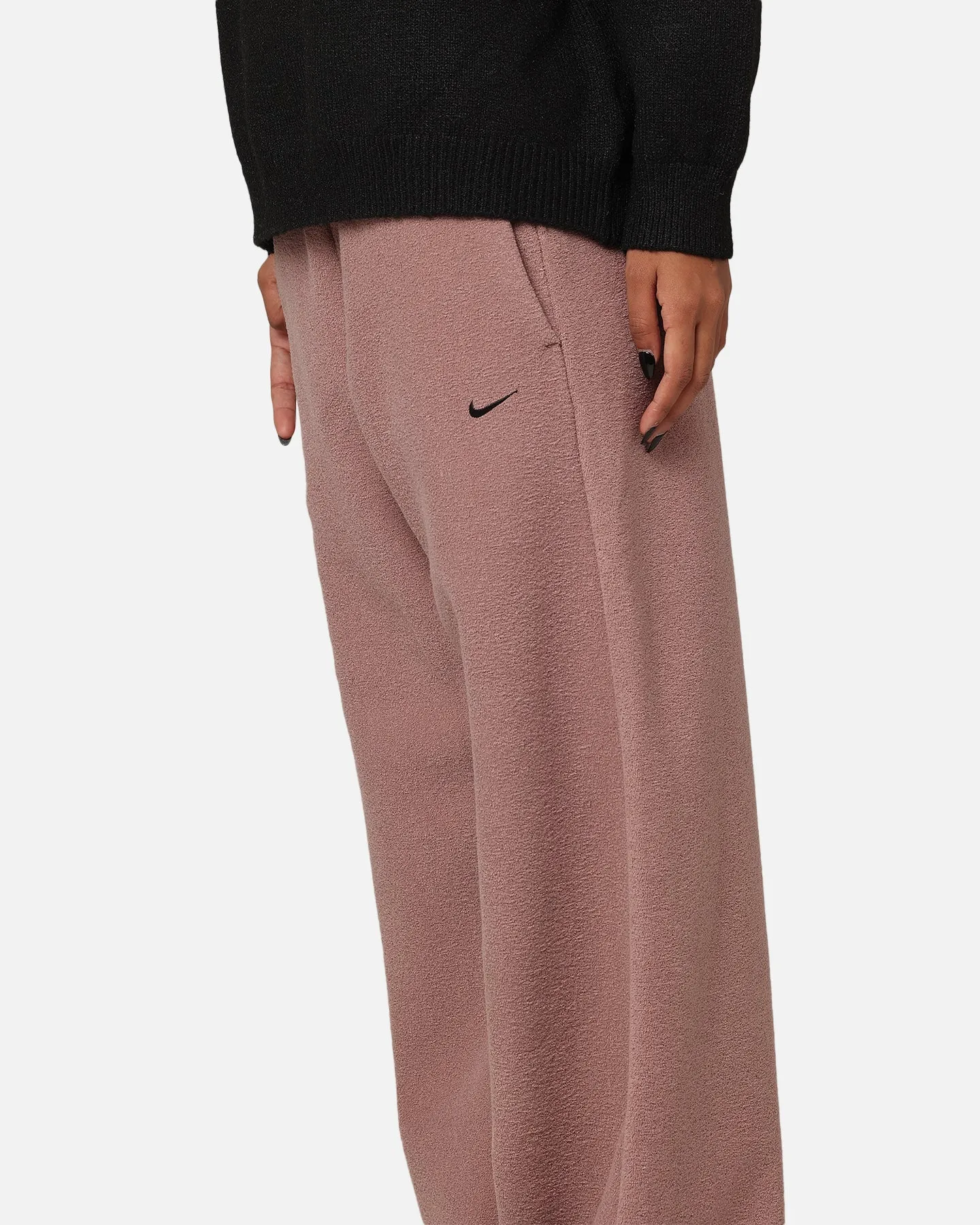 Nike Women's Sportswear Pheonix Plush High Waisted Wide Leg Cody Fleece Pants Smokey Mauve/Black