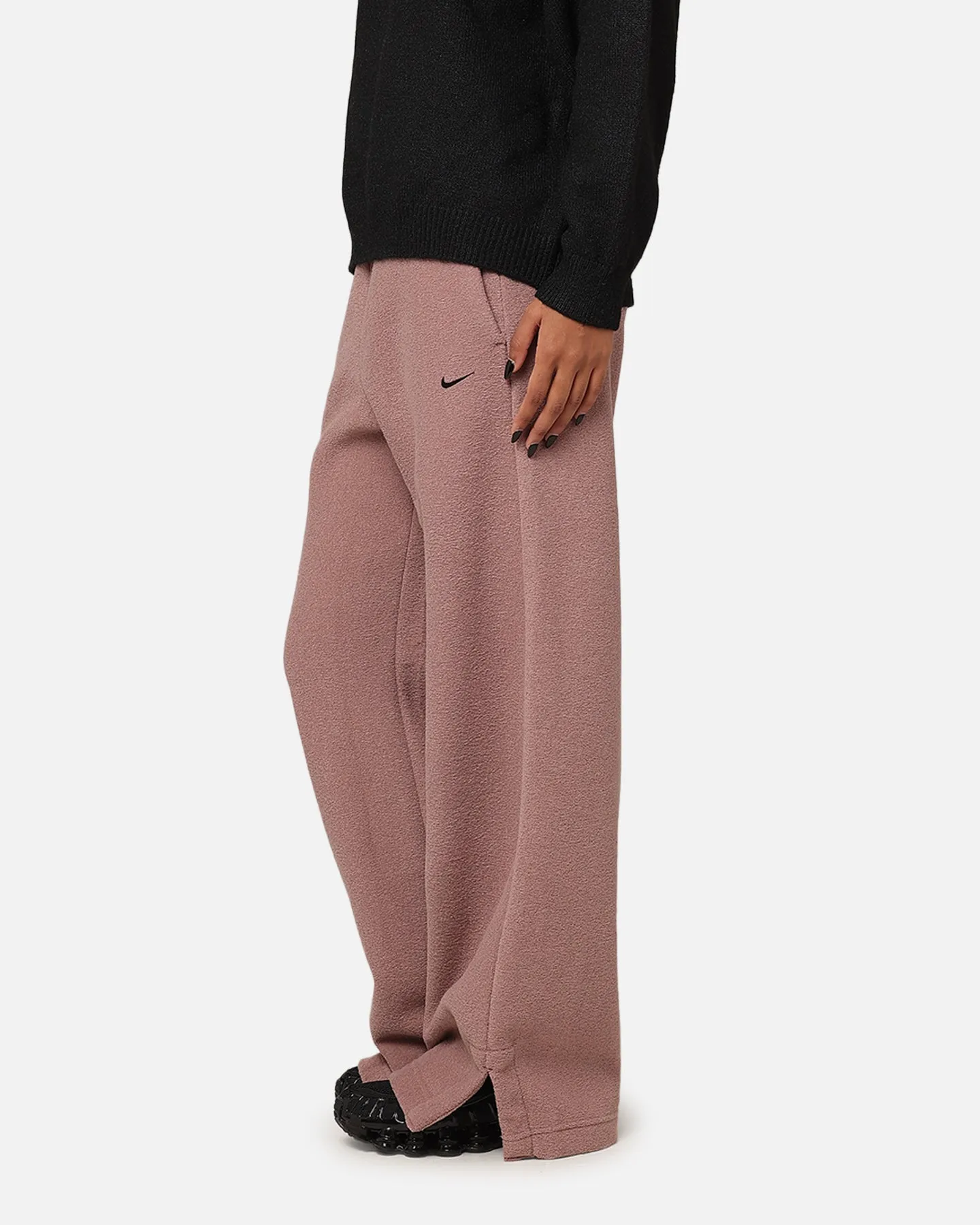 Nike Women's Sportswear Pheonix Plush High Waisted Wide Leg Cody Fleece Pants Smokey Mauve/Black