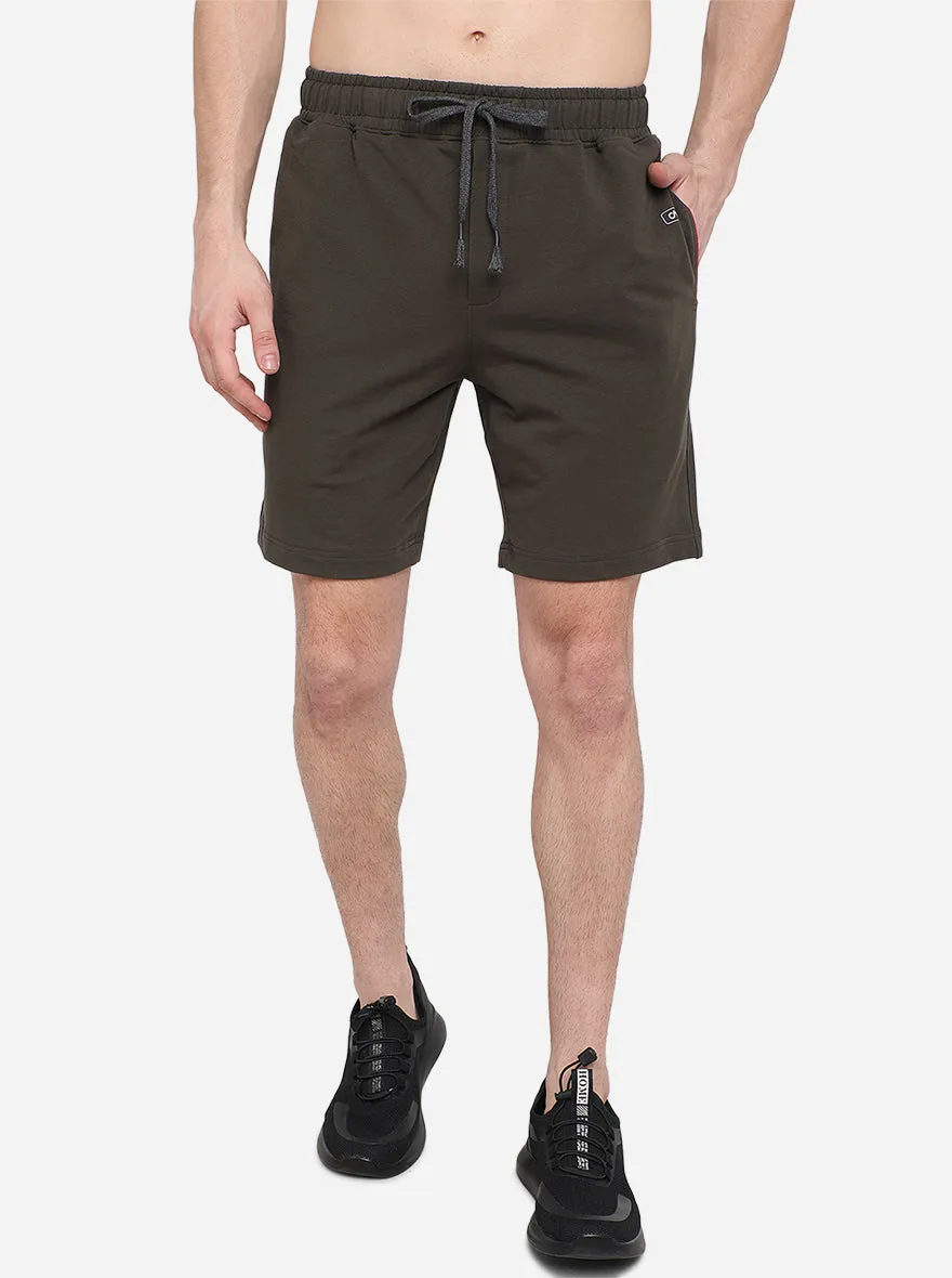 Olive Green Solid Regular Fit Shorts | JadeBlue