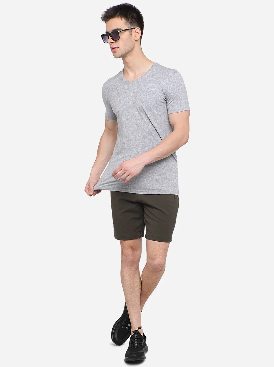 Olive Green Solid Regular Fit Shorts | JadeBlue