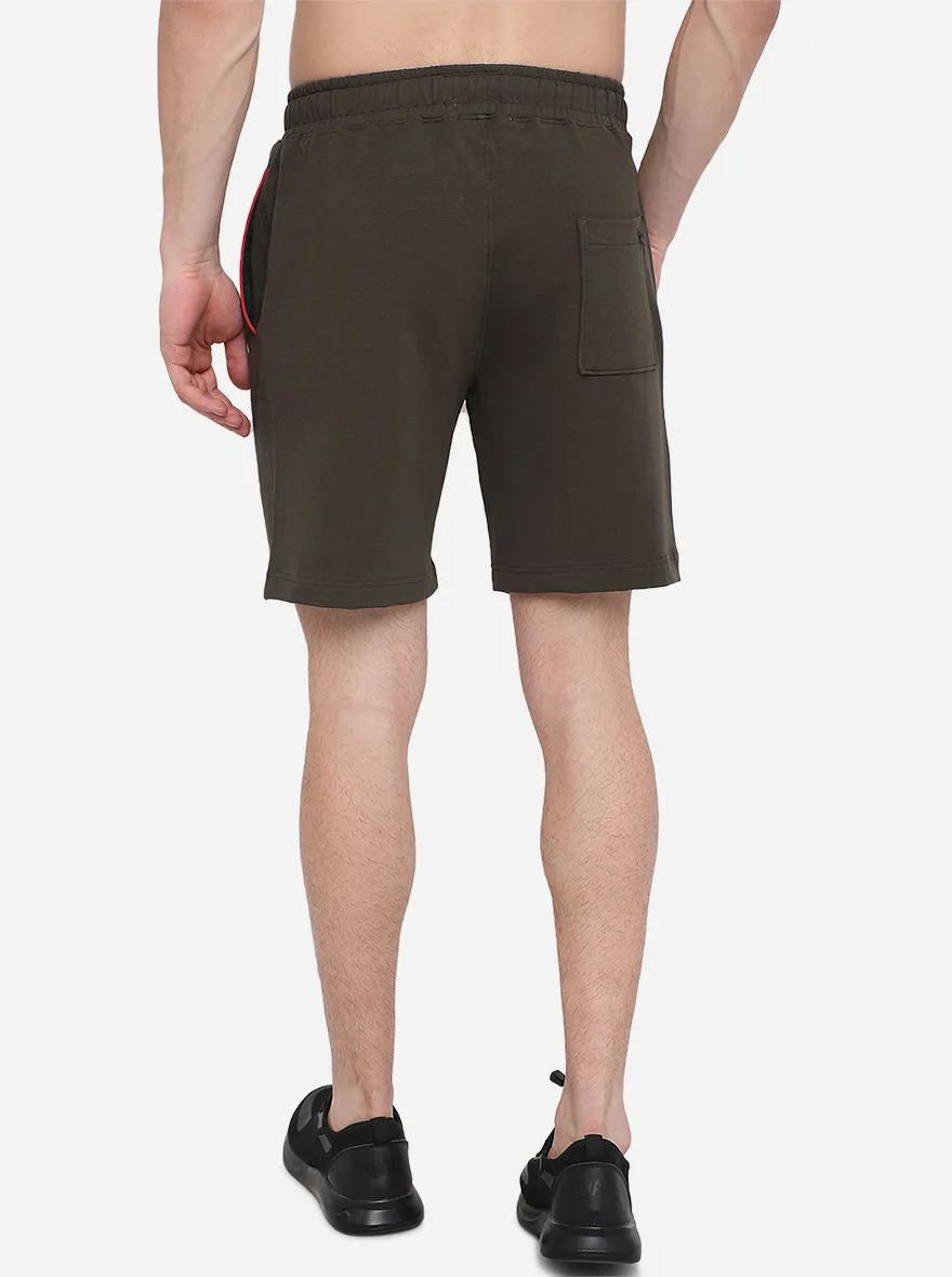 Olive Green Solid Regular Fit Shorts | JadeBlue