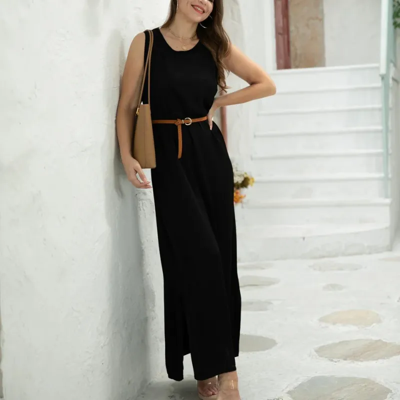 Orange Celina Long Slit Dress Black