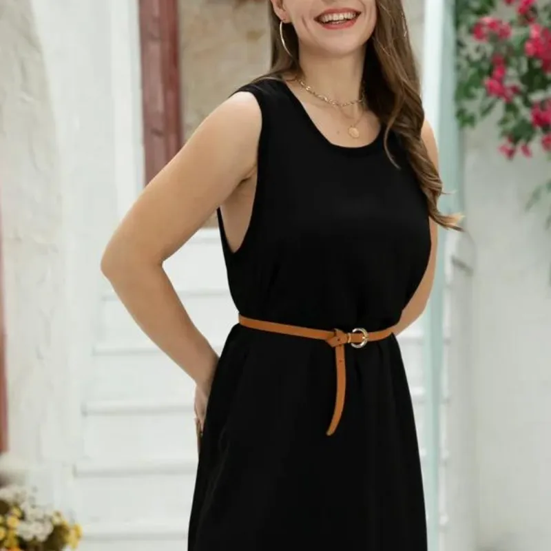 Orange Celina Long Slit Dress Black