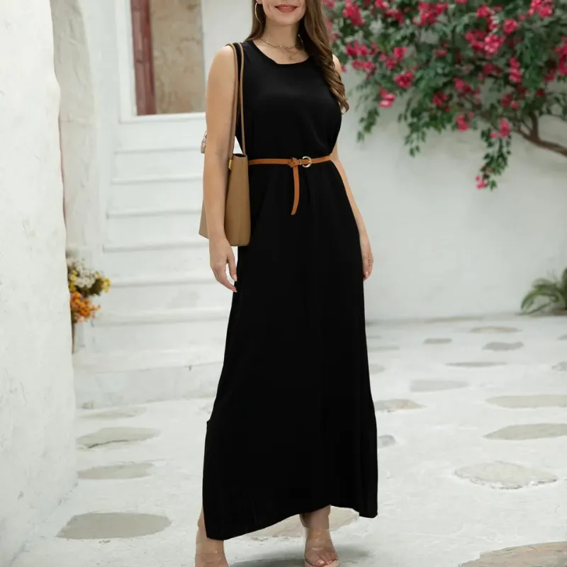 Orange Celina Long Slit Dress Black