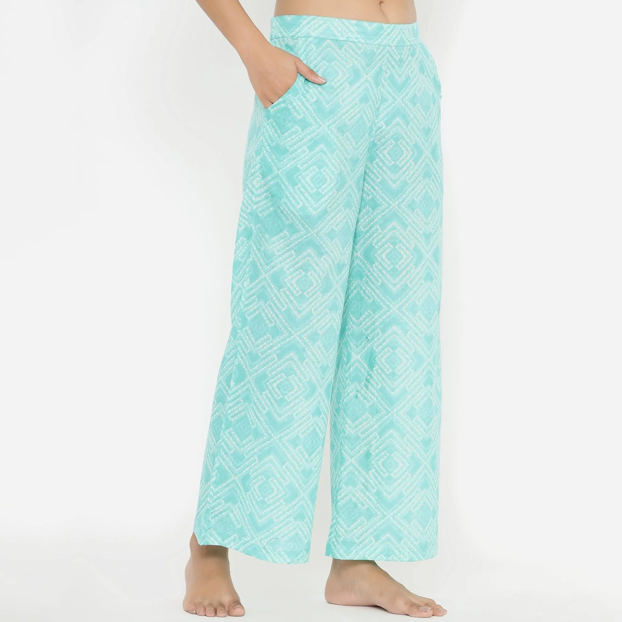 Patterned Shibori On Blue Cotton Loungewear Top Set