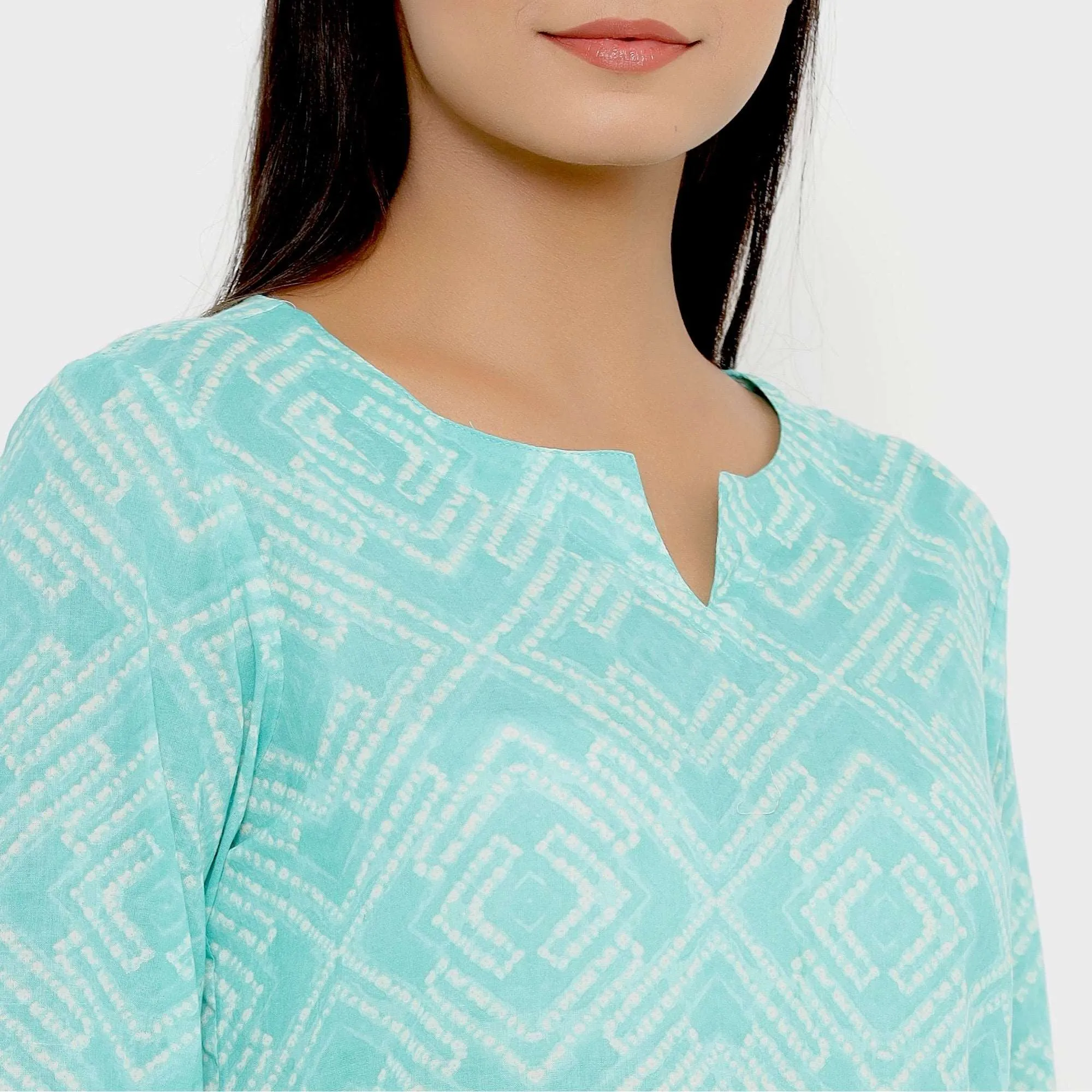 Patterned Shibori On Blue Cotton Loungewear Top Set