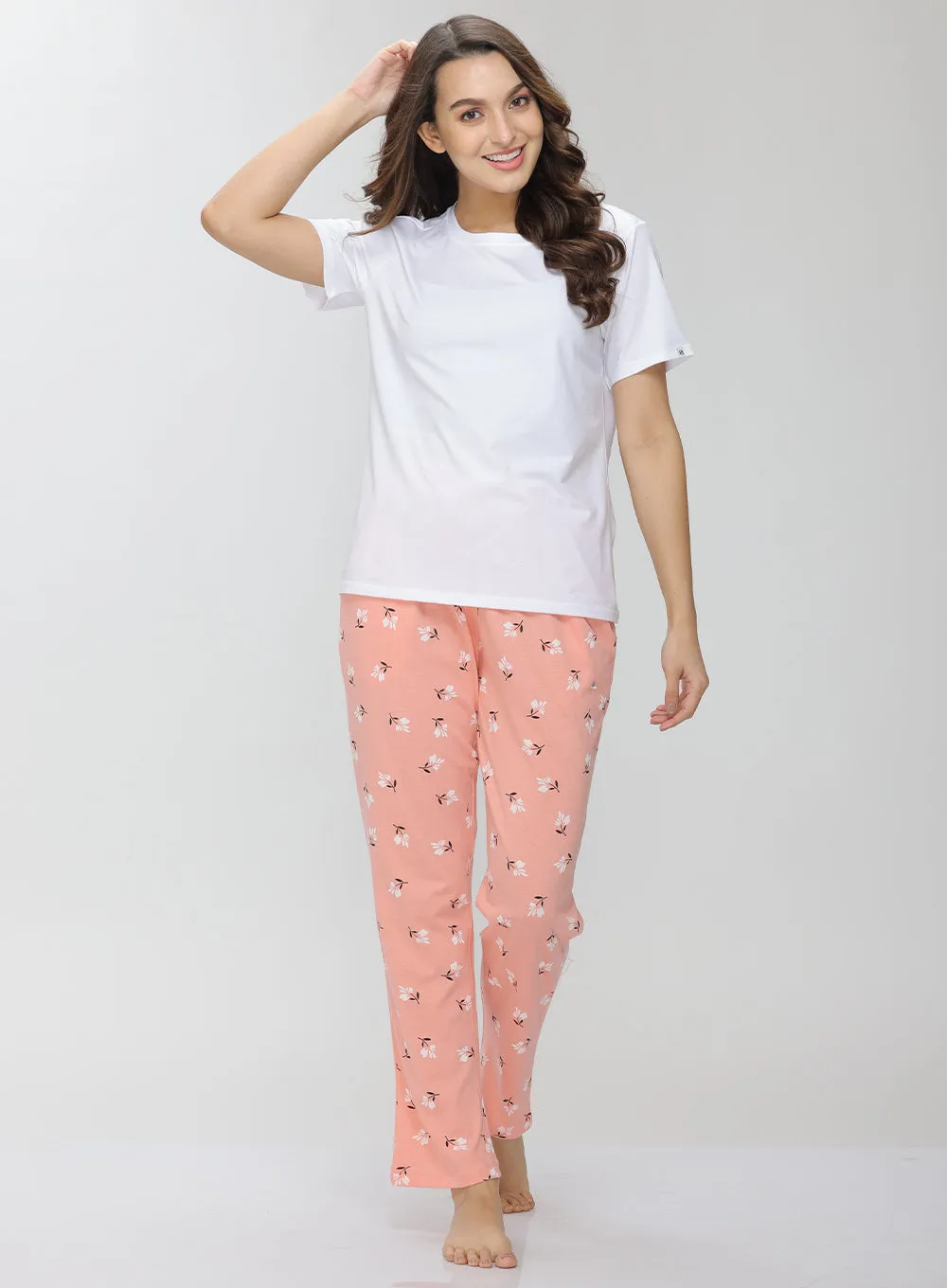 PEACH FLORAL PRINTED PYJAMA (PB10030P010)