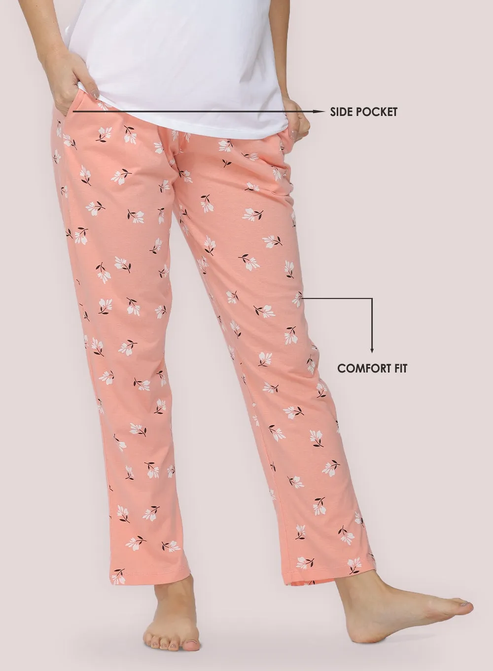 PEACH FLORAL PRINTED PYJAMA (PB10030P010)