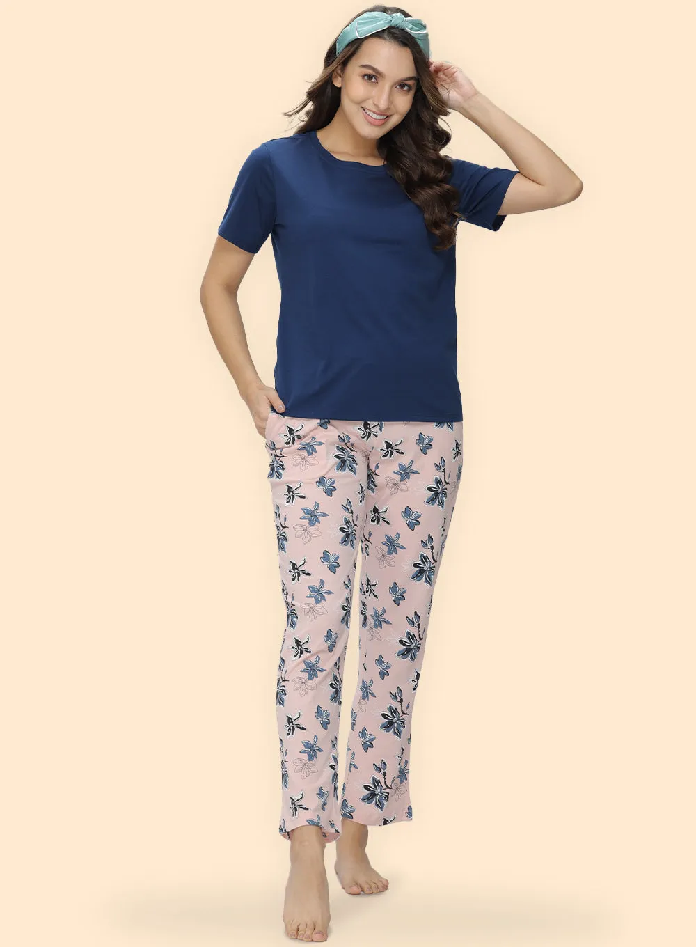 PEACH GREY FLORAL PRINTED PYJAMA (PB10030P013)