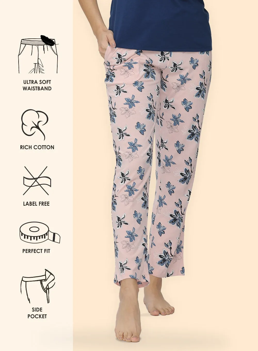 PEACH GREY FLORAL PRINTED PYJAMA (PB10030P013)