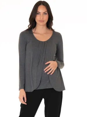 Petal Front Maternity Long Sleeve Nursing Top - Grey