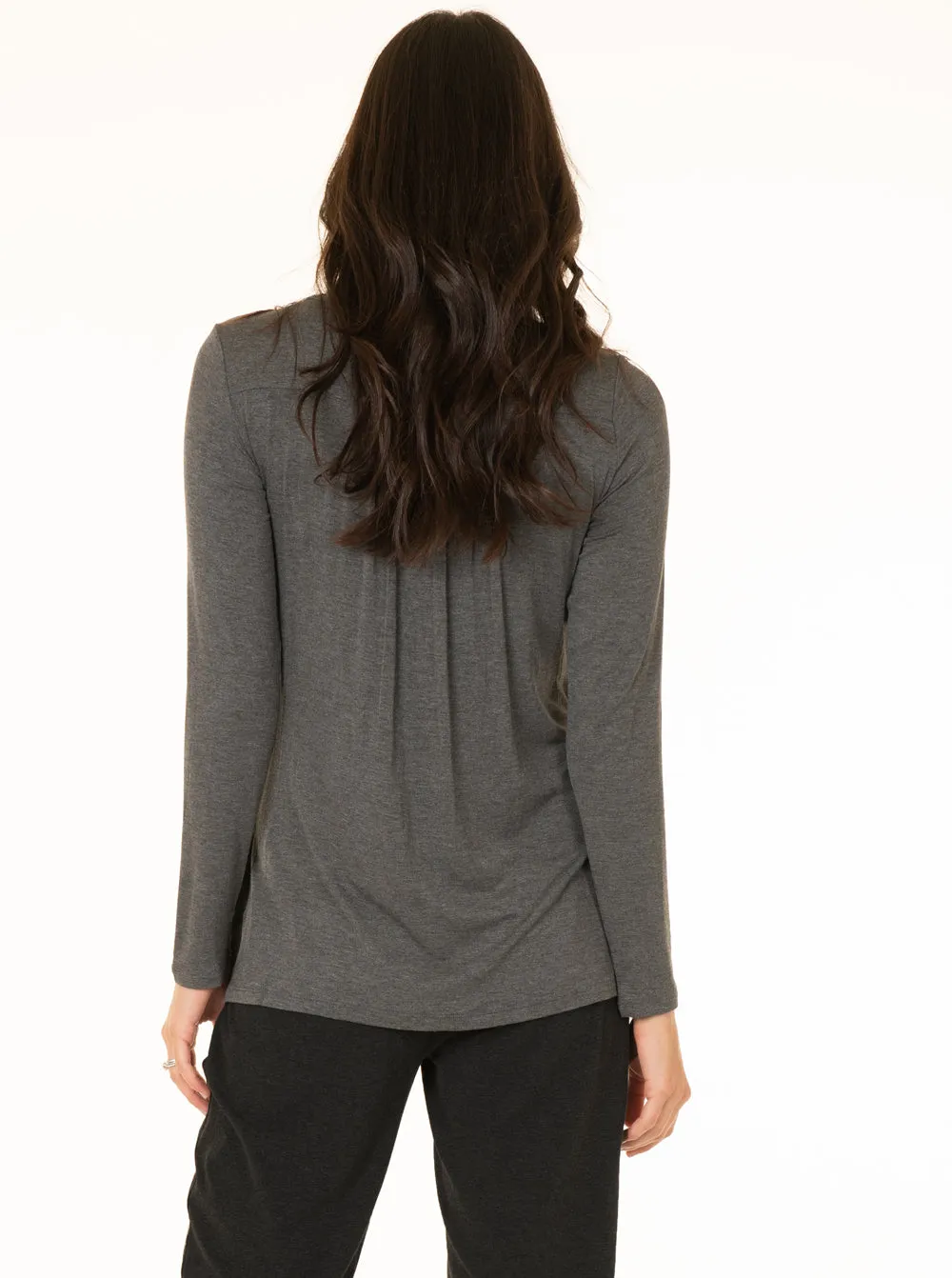 Petal Front Maternity Long Sleeve Nursing Top - Grey