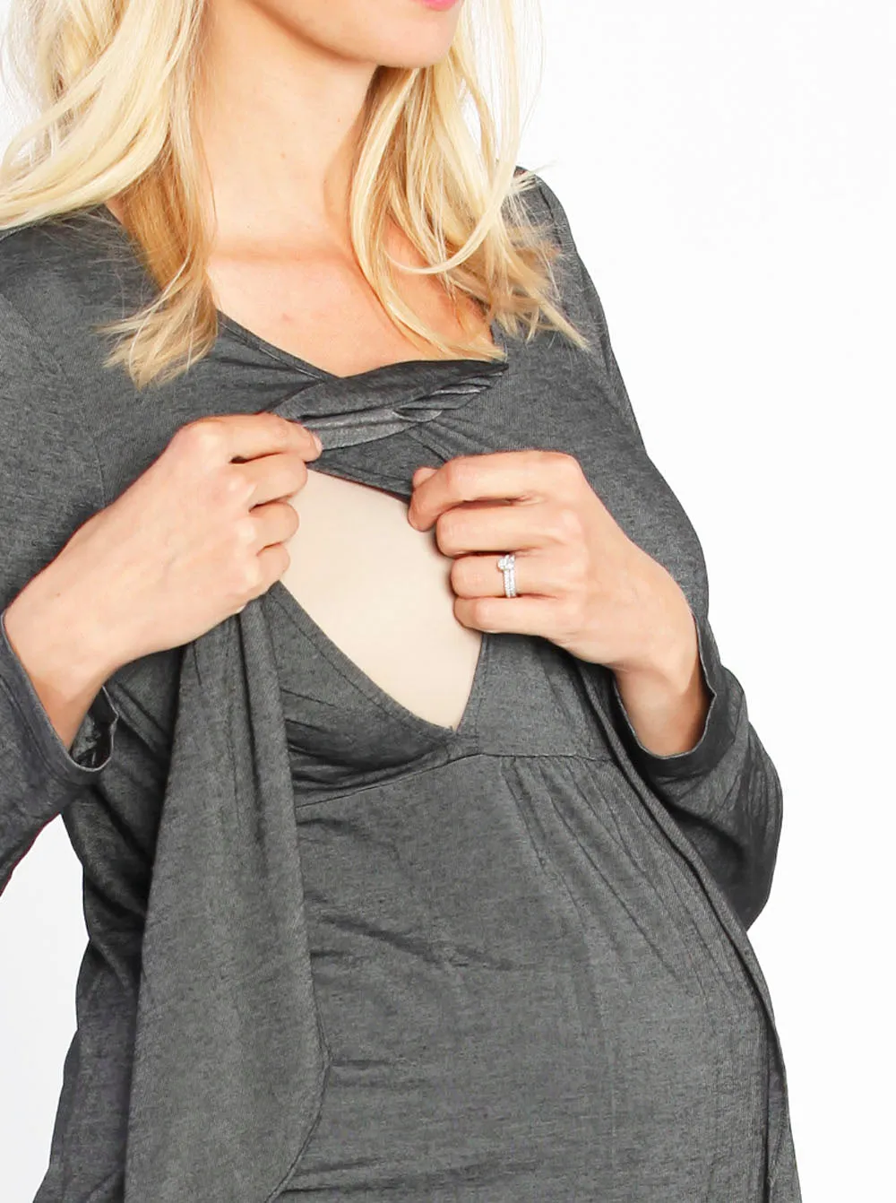 Petal Front Maternity Long Sleeve Nursing Top - Grey