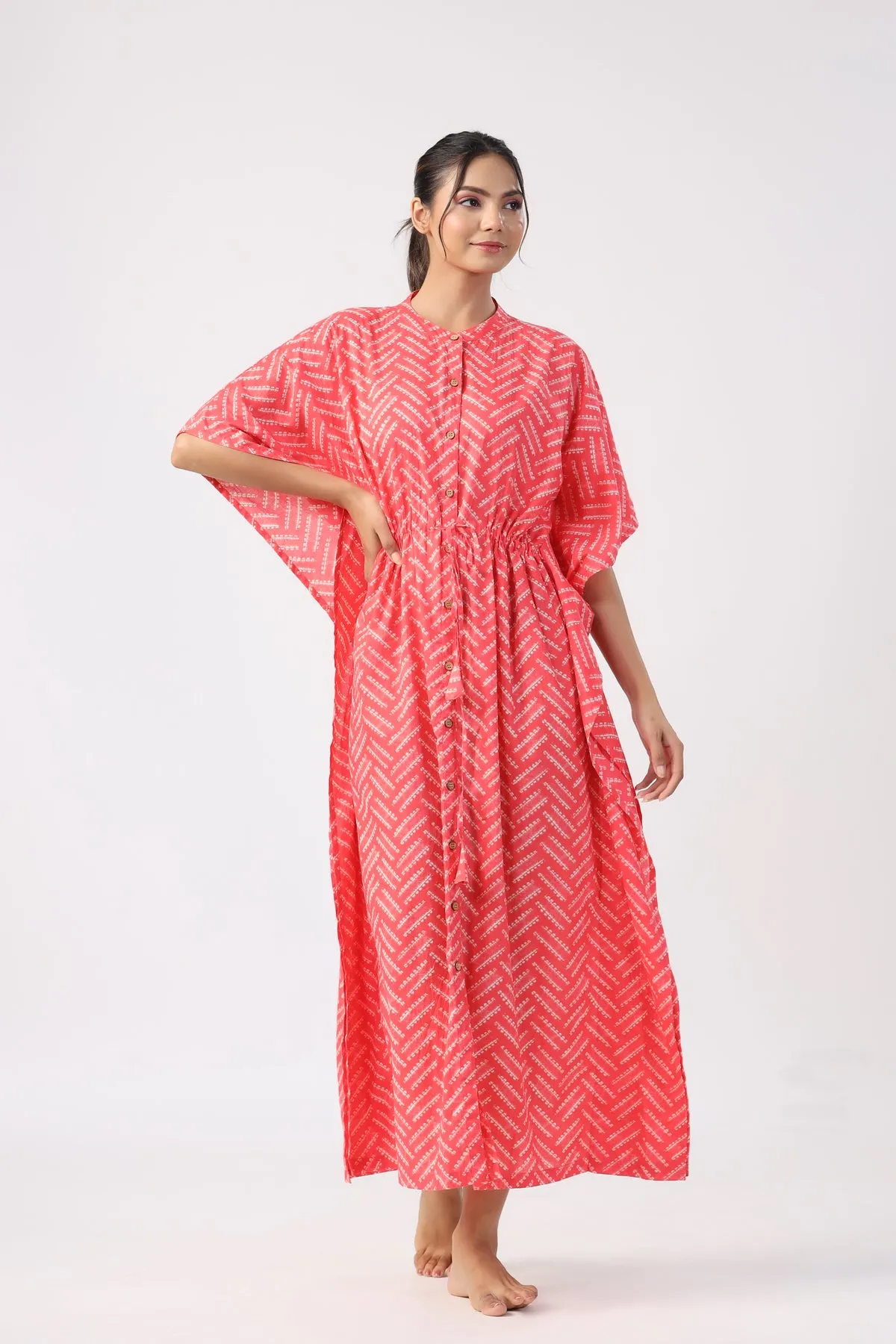 Pink Palooza Cotton Front Buttoned Kaftan