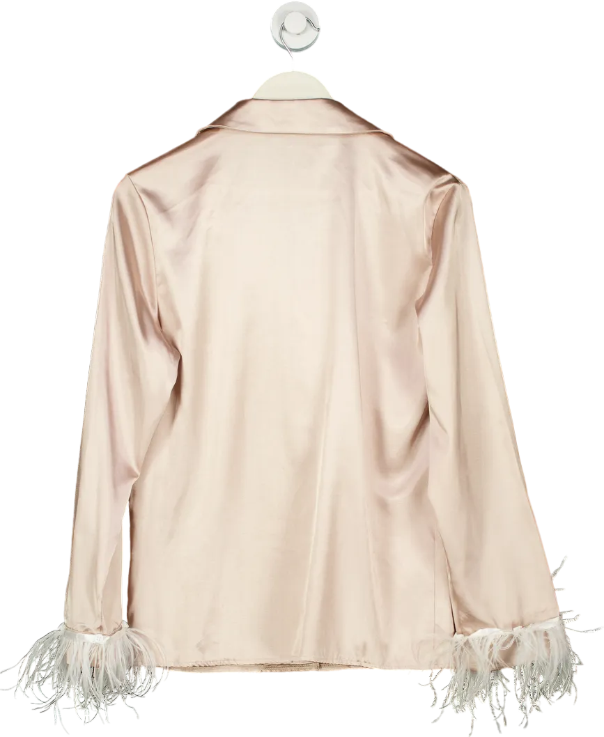 Pink satin feather trim shirt UK S