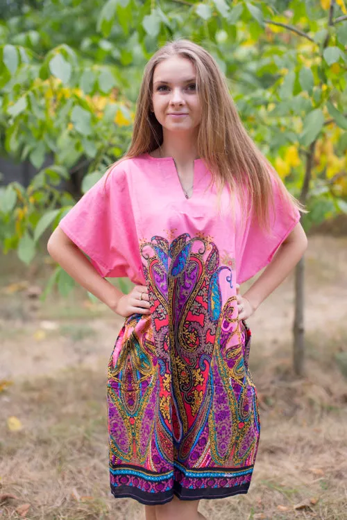 Pink Sunshine Style Caftan in Cheerful Paisleys Pattern