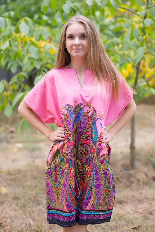 Pink Sunshine Style Caftan in Cheerful Paisleys Pattern