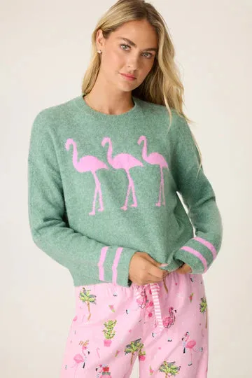 PJ SALVAGE-FLAMINGO FLANNEL SNUGGLE SWEATER-GREEN/PINK