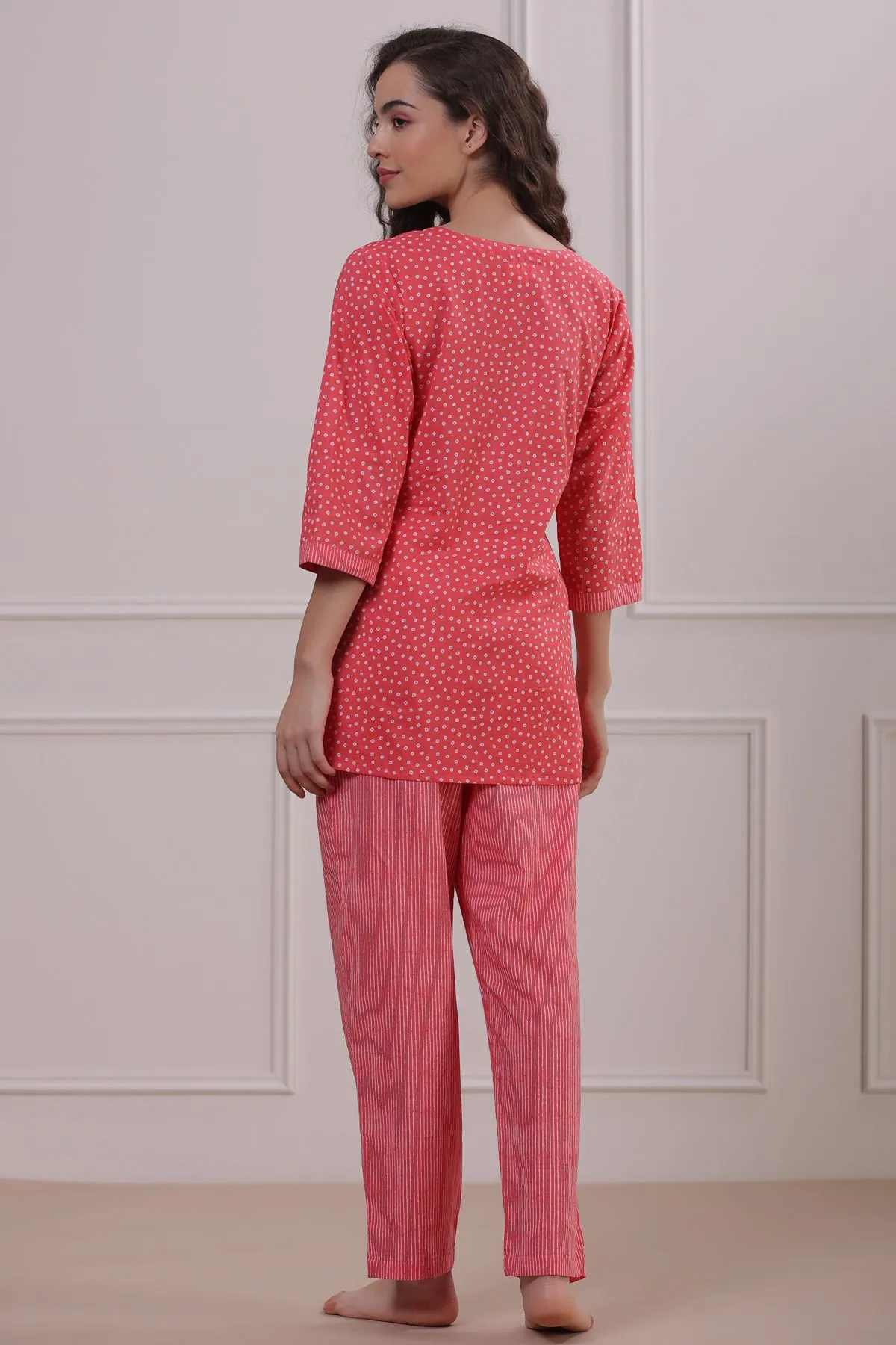 Polka Dots with Stripes on Peach Loungewear Top Set