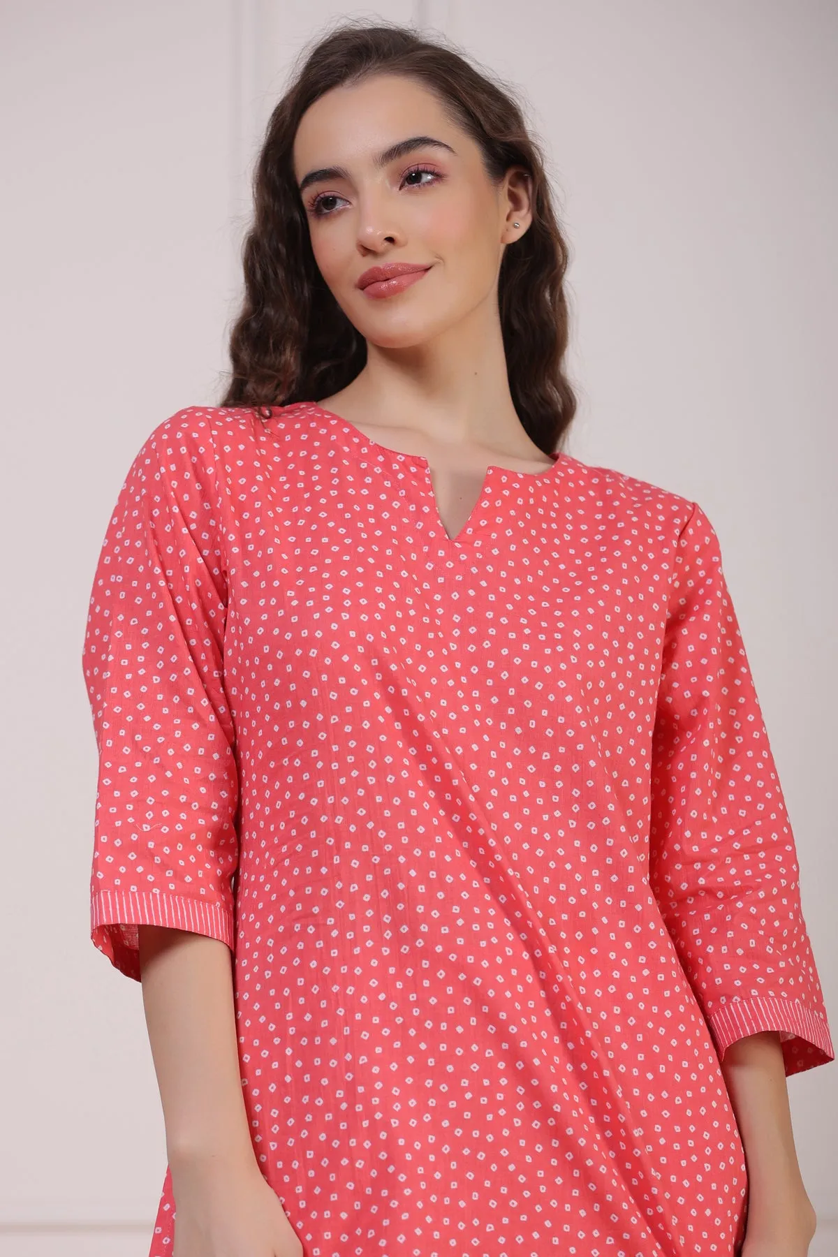 Polka Dots with Stripes on Peach Loungewear Top Set