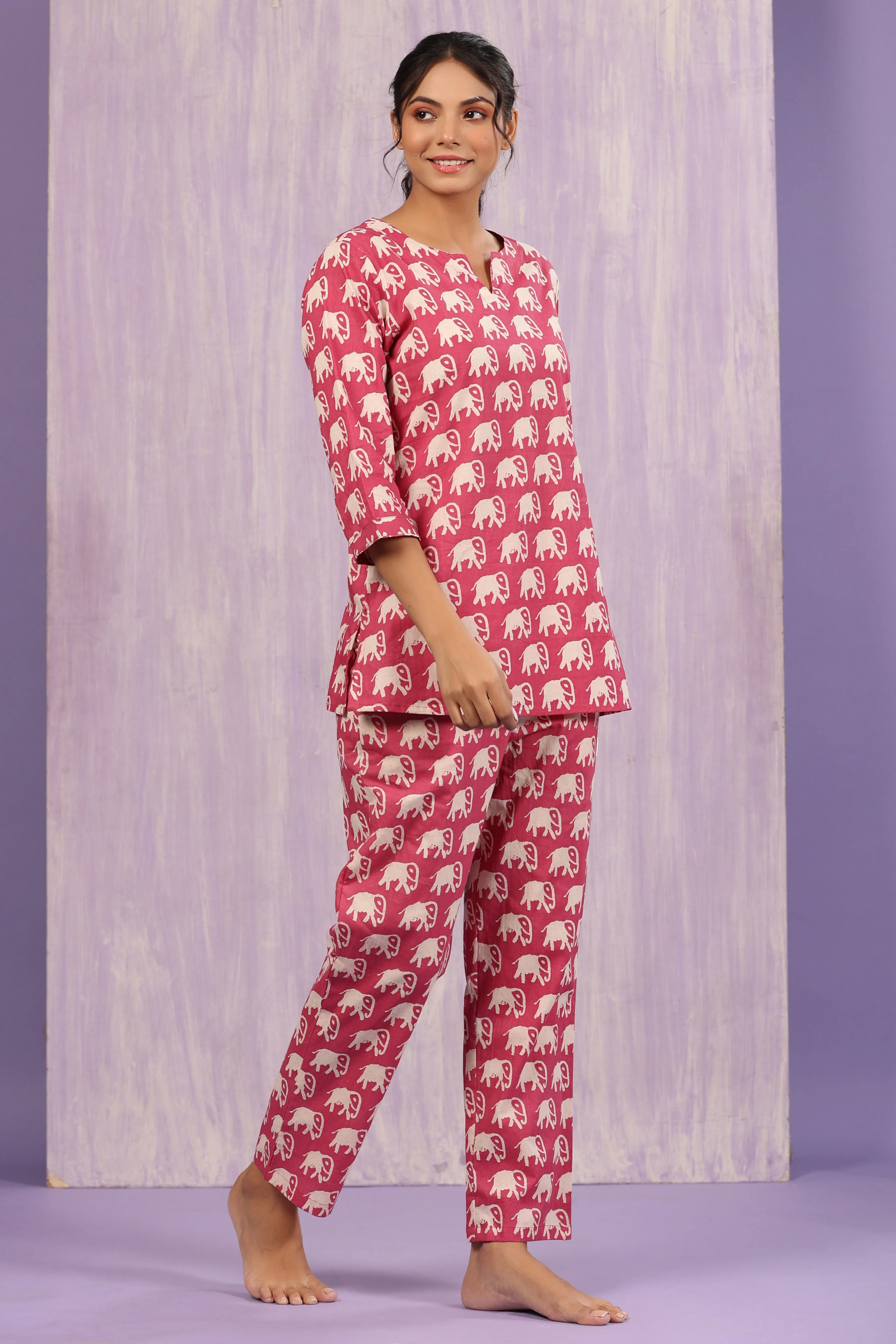 Pretty Elephants On Pink Loungewear Top Set