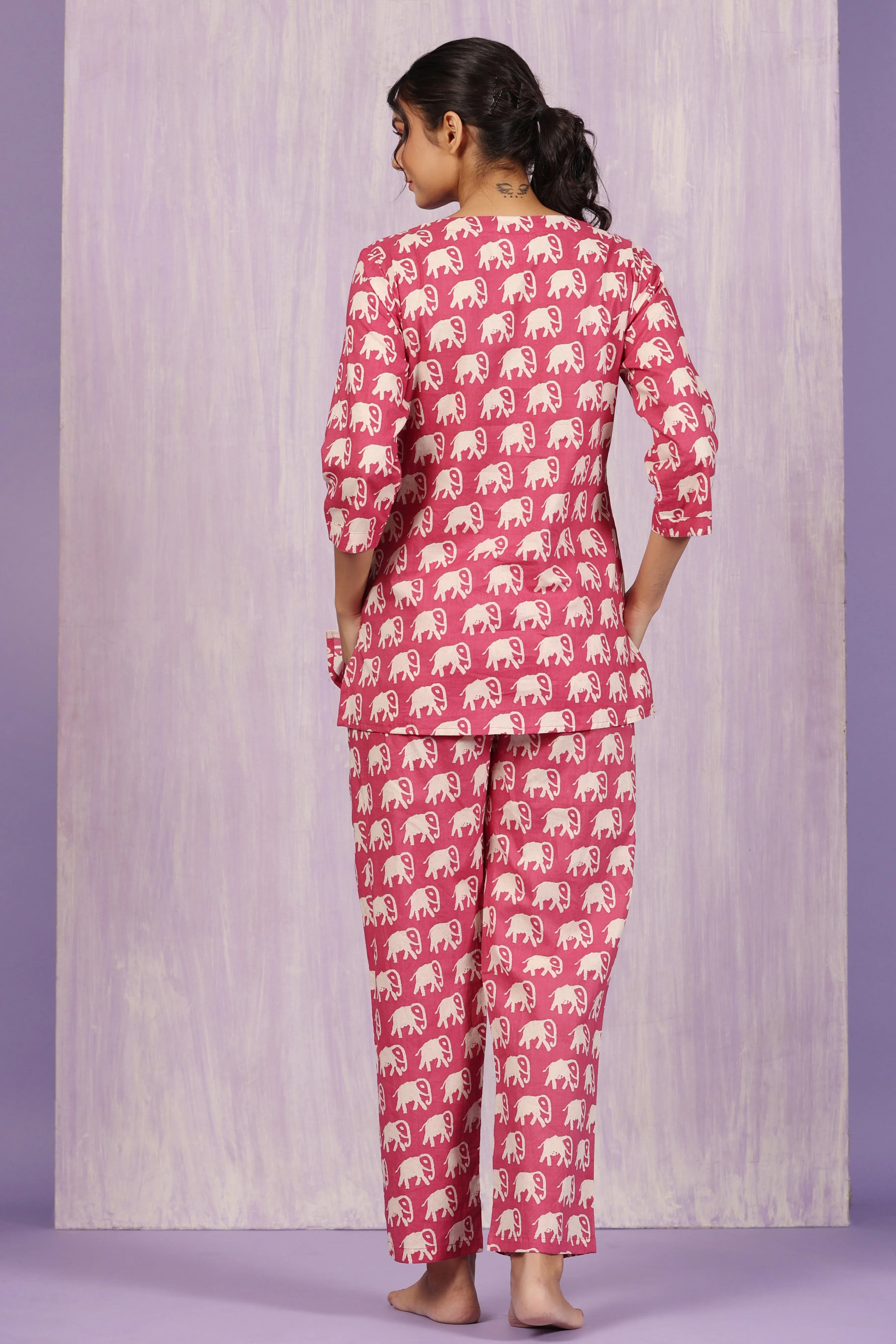 Pretty Elephants On Pink Loungewear Top Set