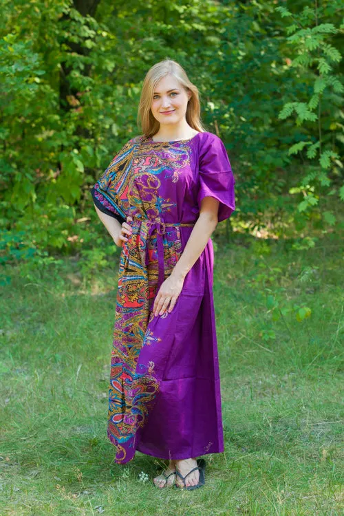 Purple Mademoiselle Style Caftan in Cheerful Paisleys Pattern