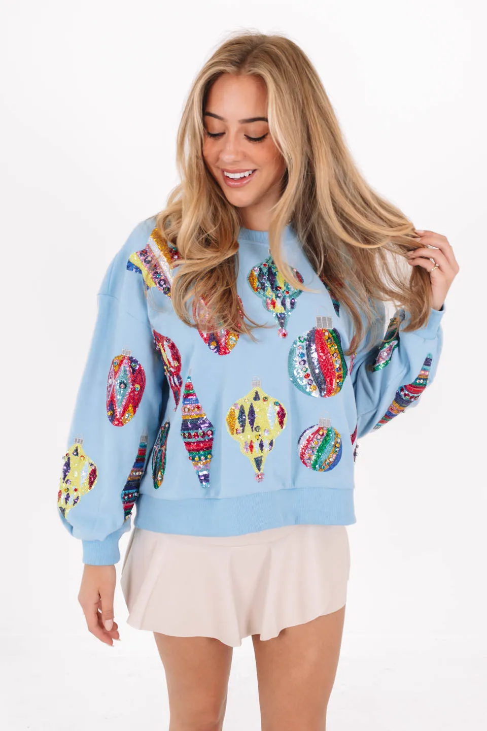 Queen Of Sparkles Multi Ornament Sweatshirt - Light Blue