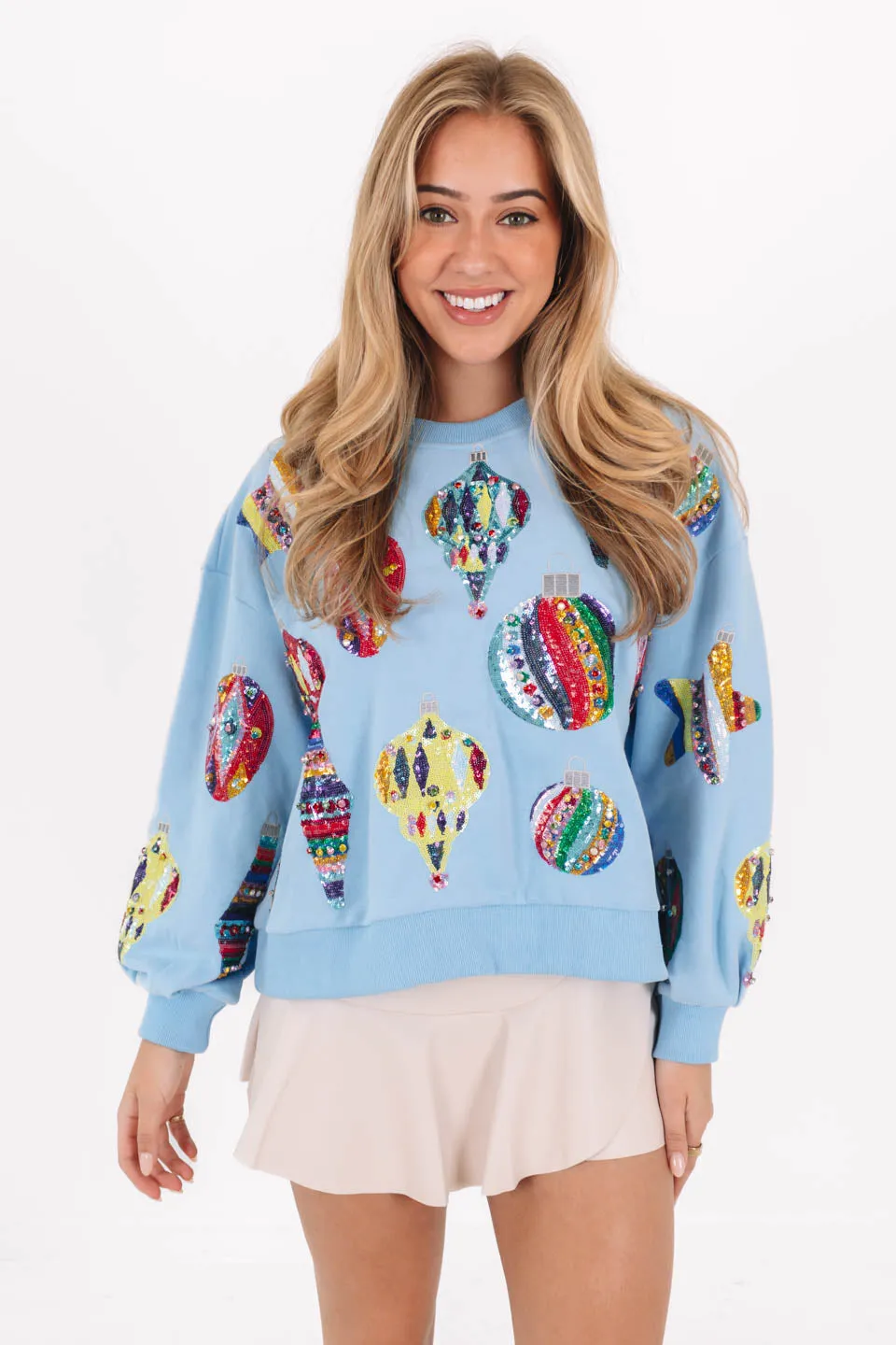 Queen Of Sparkles Multi Ornament Sweatshirt - Light Blue