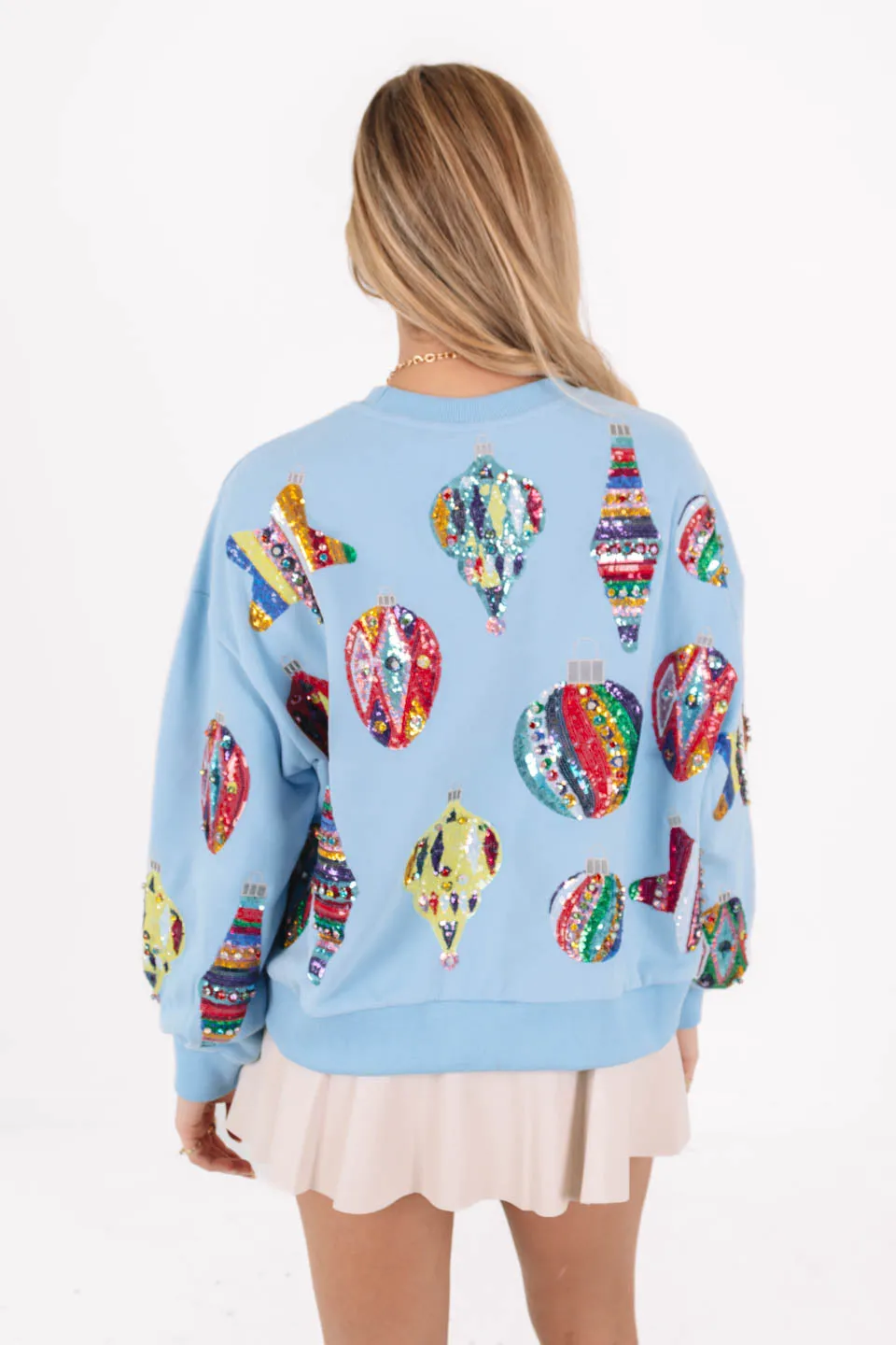 Queen Of Sparkles Multi Ornament Sweatshirt - Light Blue