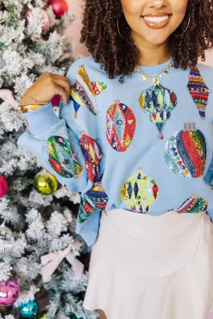 Queen Of Sparkles Multi Ornament Sweatshirt - Light Blue