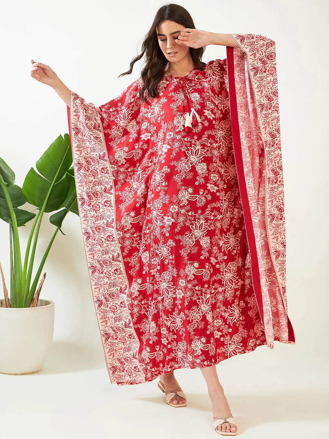 Red Floral Elegant Kaftan