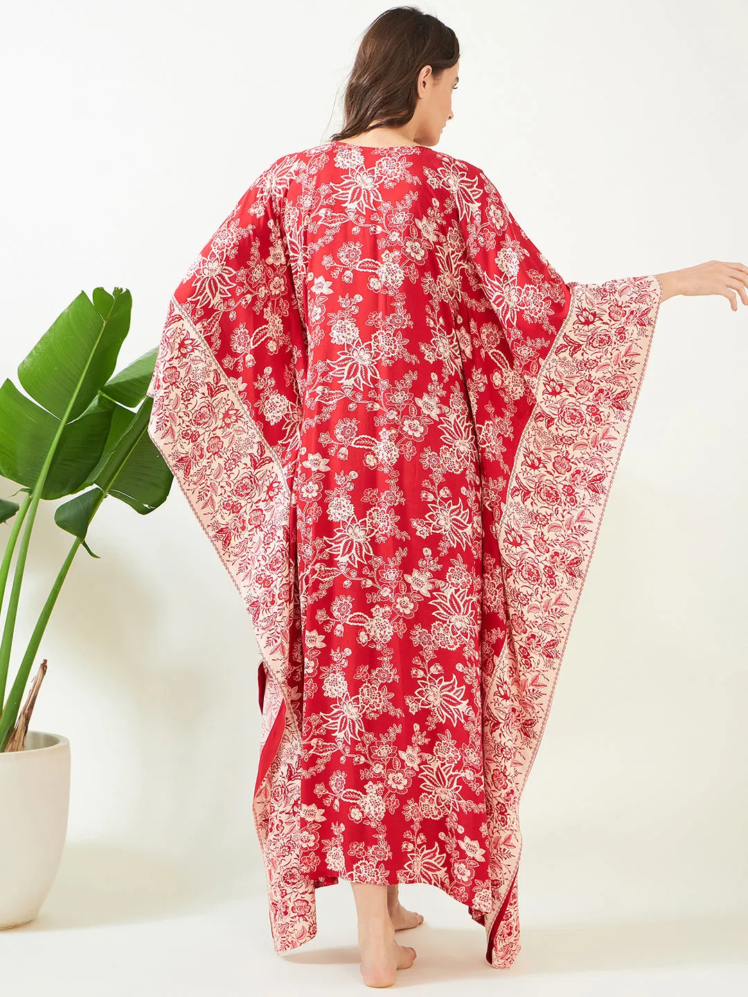 Red Floral Elegant Kaftan