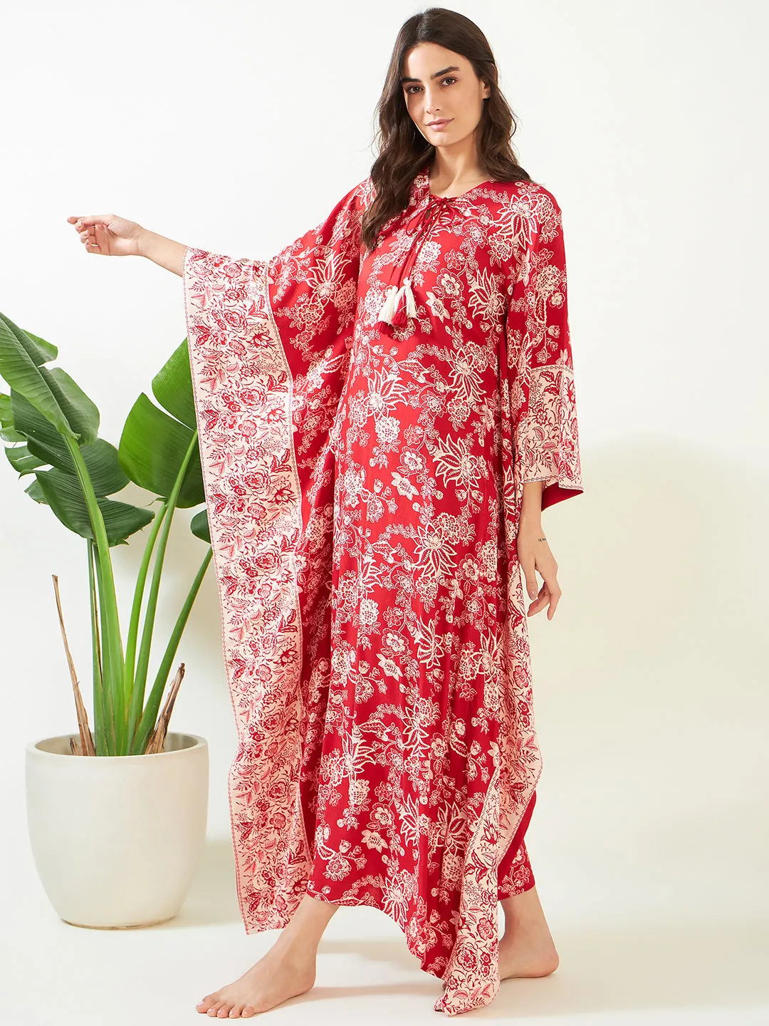 Red Floral Elegant Kaftan