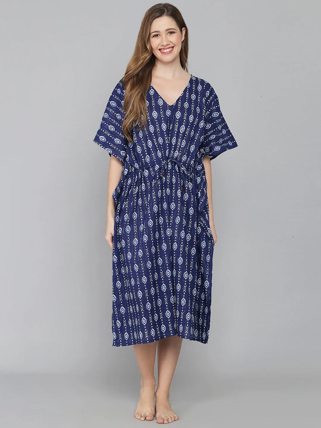 Royal Blue Batik Print Cotton Kaftan