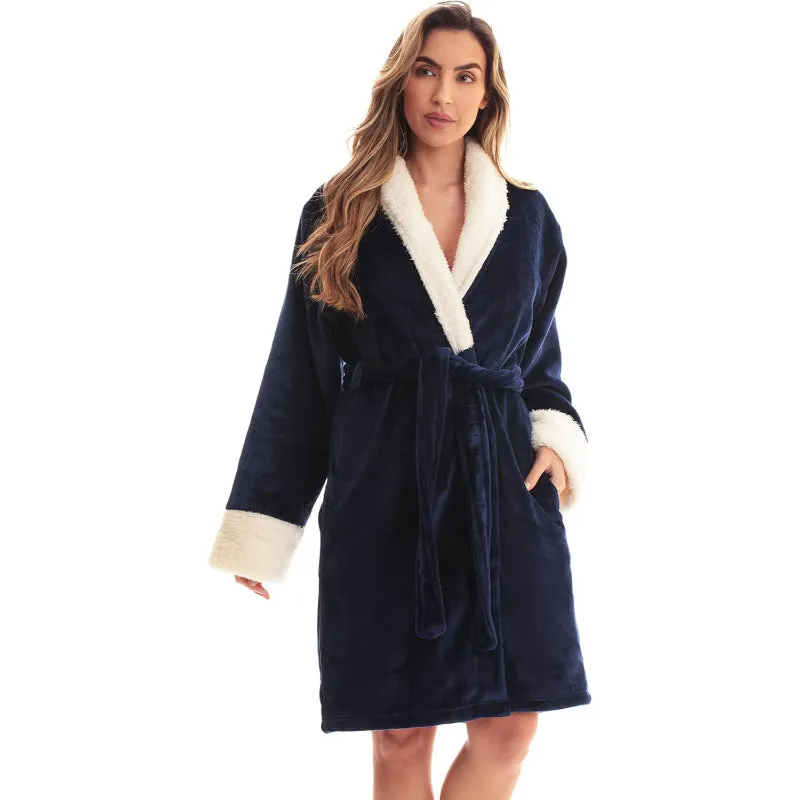 Short Plush Fleece Robe with Belt