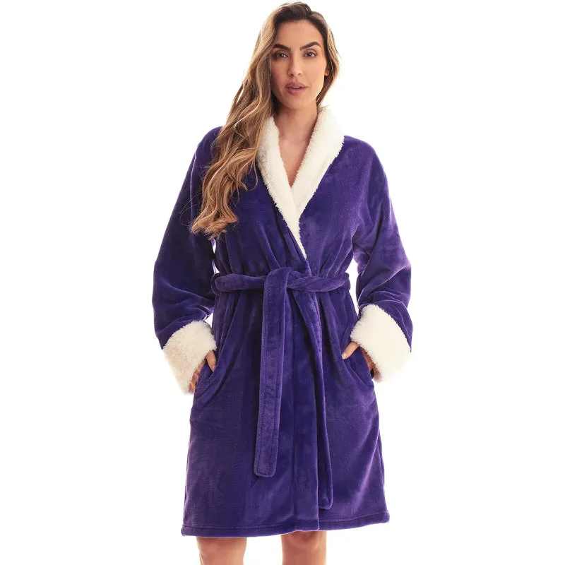 Short Plush Fleece Robe with Belt