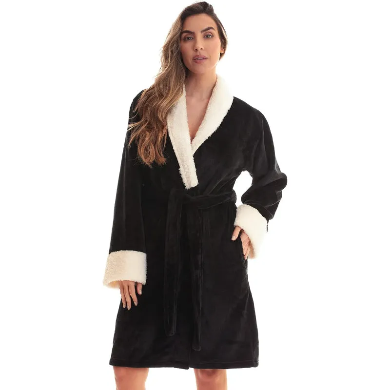 Short Plush Fleece Robe with Belt