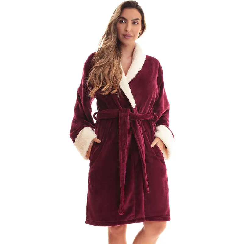 Short Plush Fleece Robe with Belt