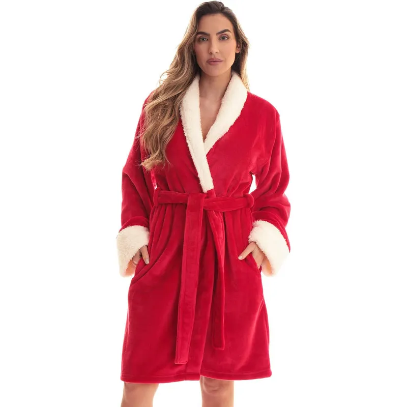 Short Plush Fleece Robe with Belt