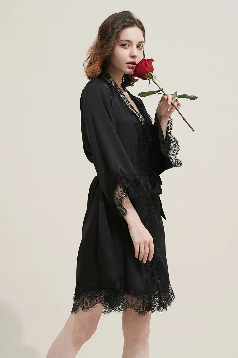 Silk Long Lace Trimmed Robe Sleepwear Loungewear