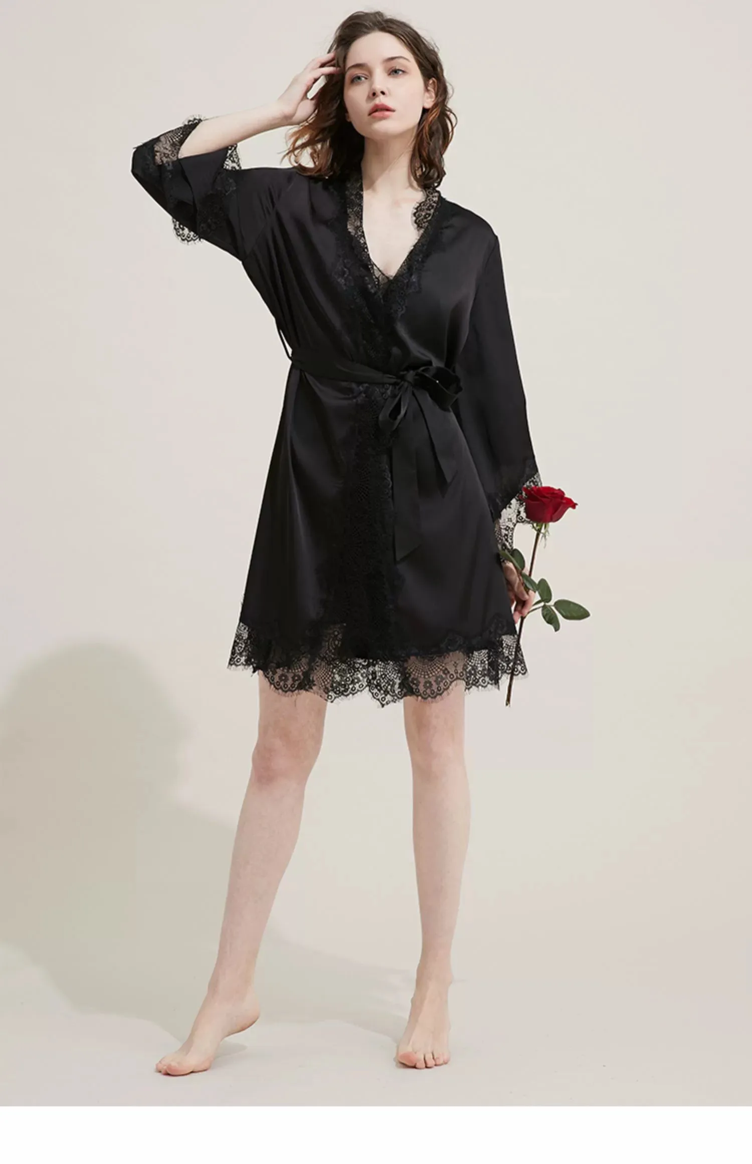 Silk Long Lace Trimmed Robe Sleepwear Loungewear