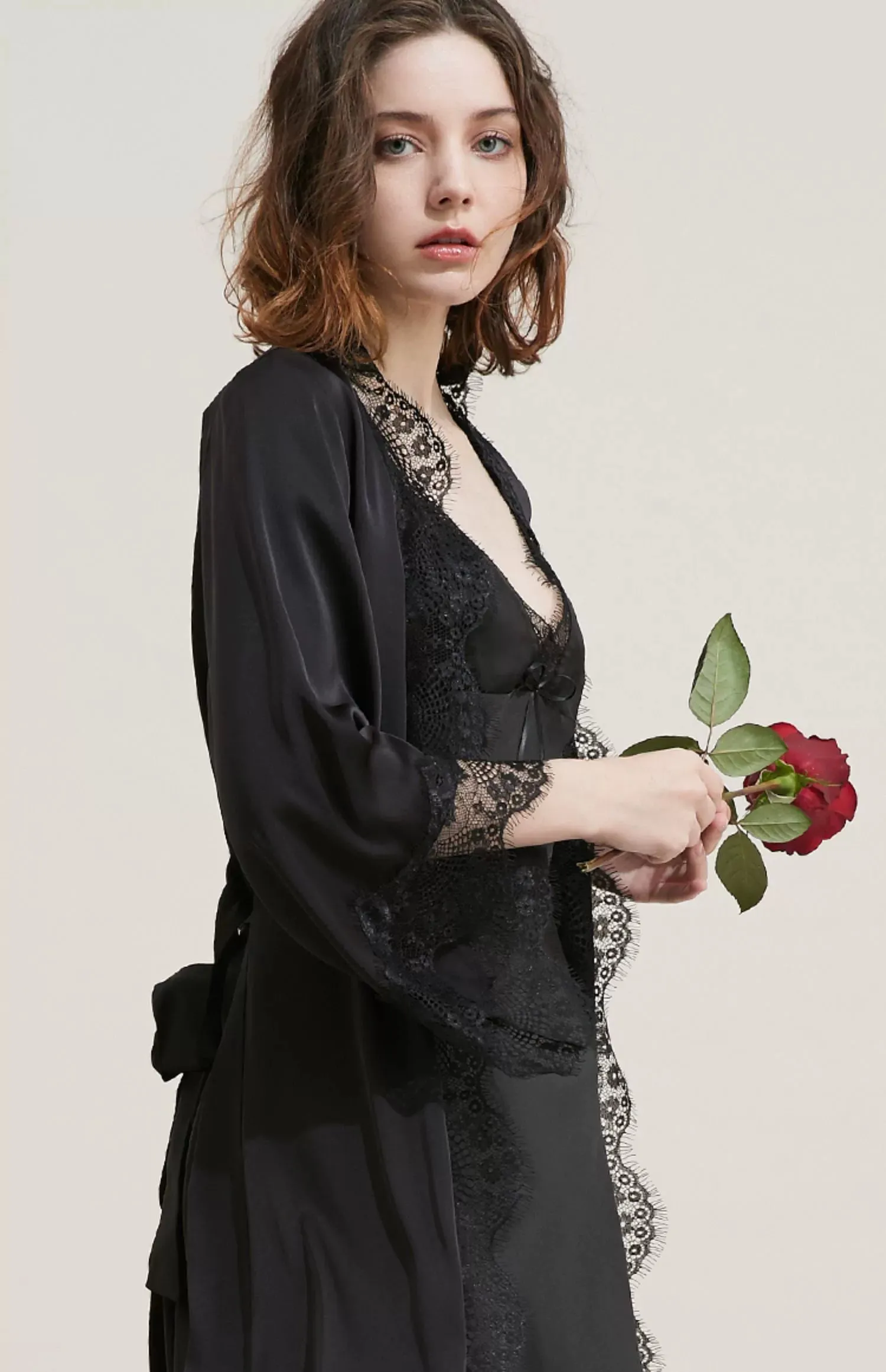 Silk Long Lace Trimmed Robe Sleepwear Loungewear