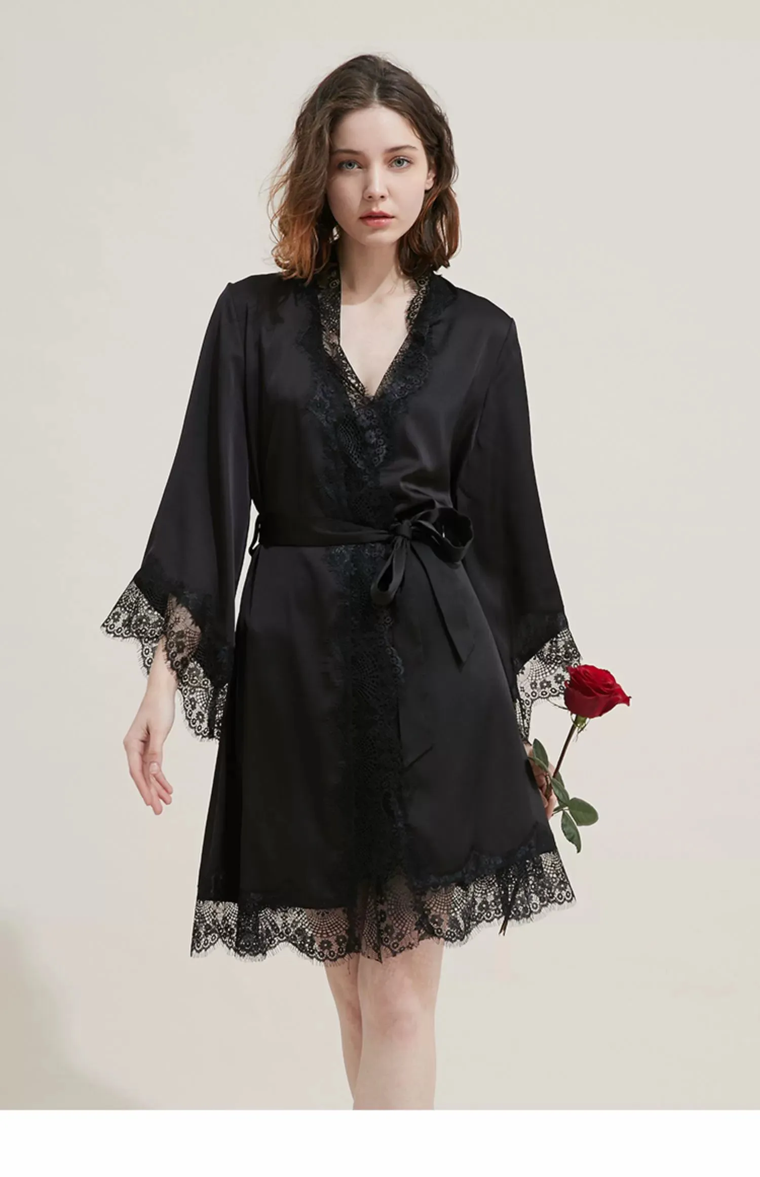 Silk Long Lace Trimmed Robe Sleepwear Loungewear