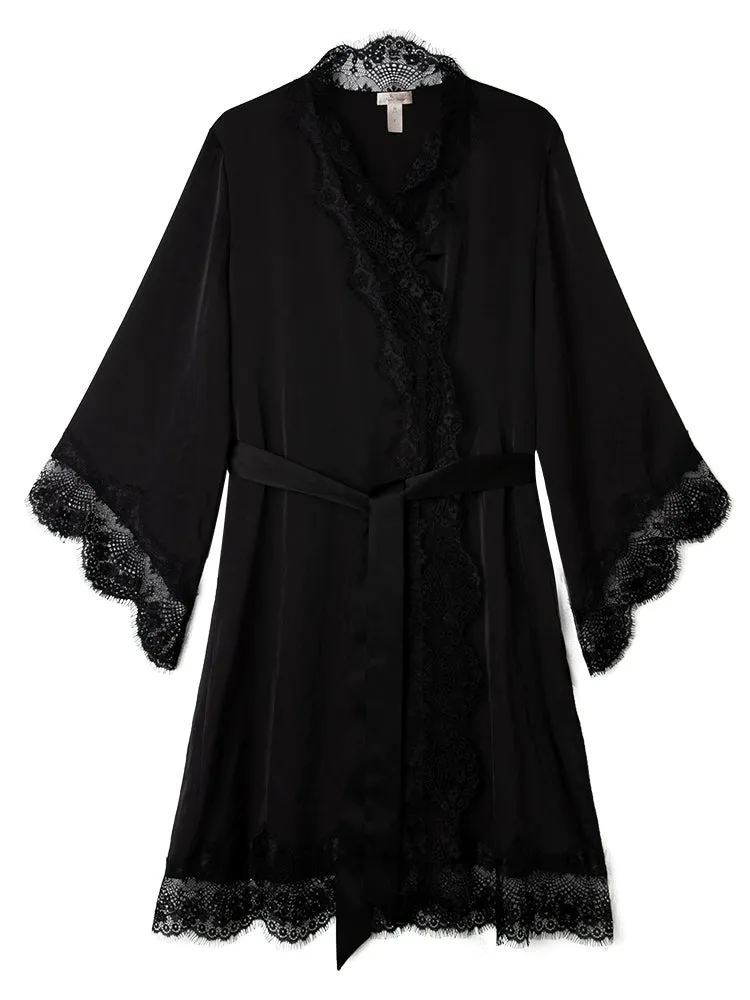 Silk Long Lace Trimmed Robe Sleepwear Loungewear