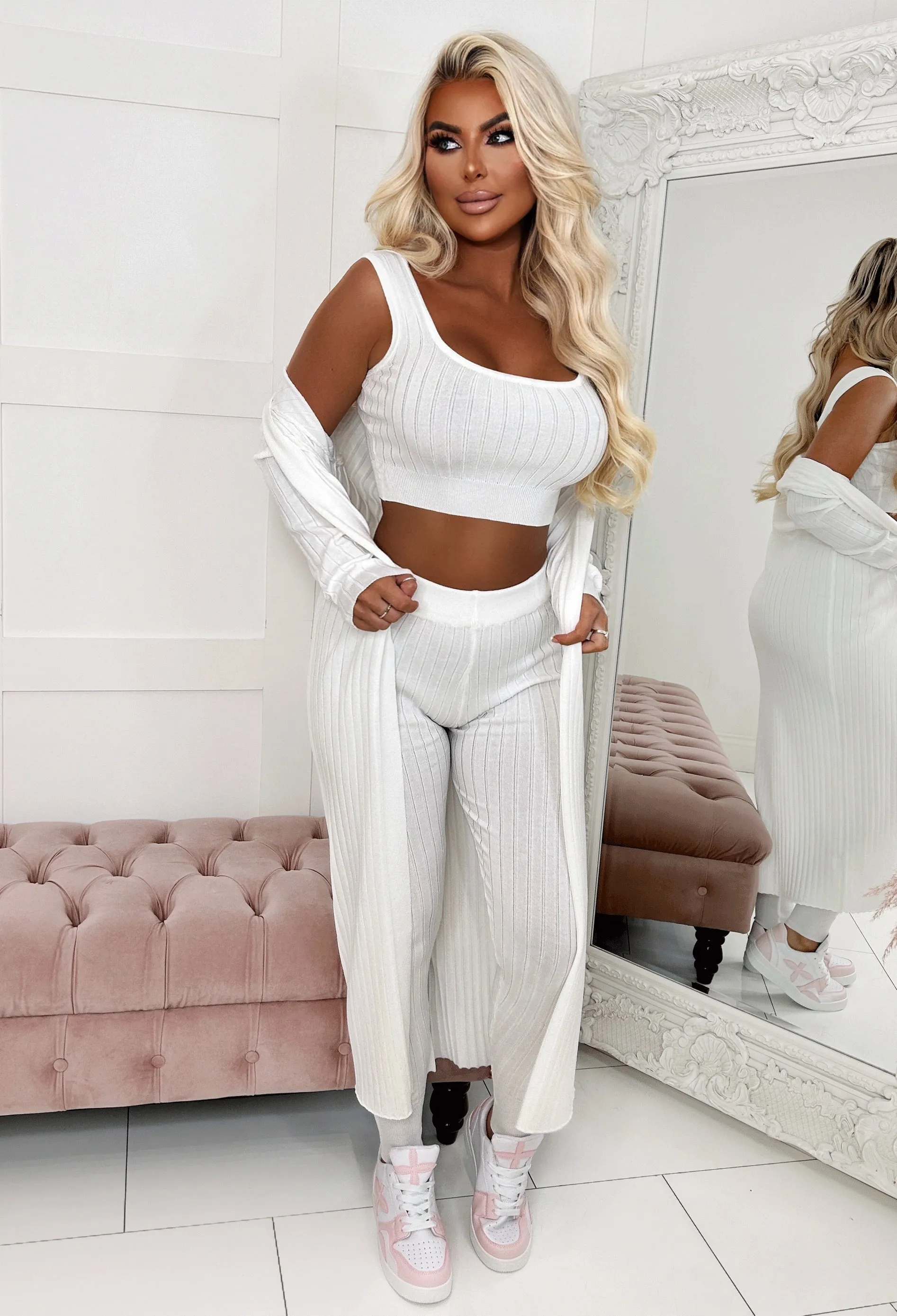 Stole Your Heart White 3 Piece Ribbed Loungewear Set